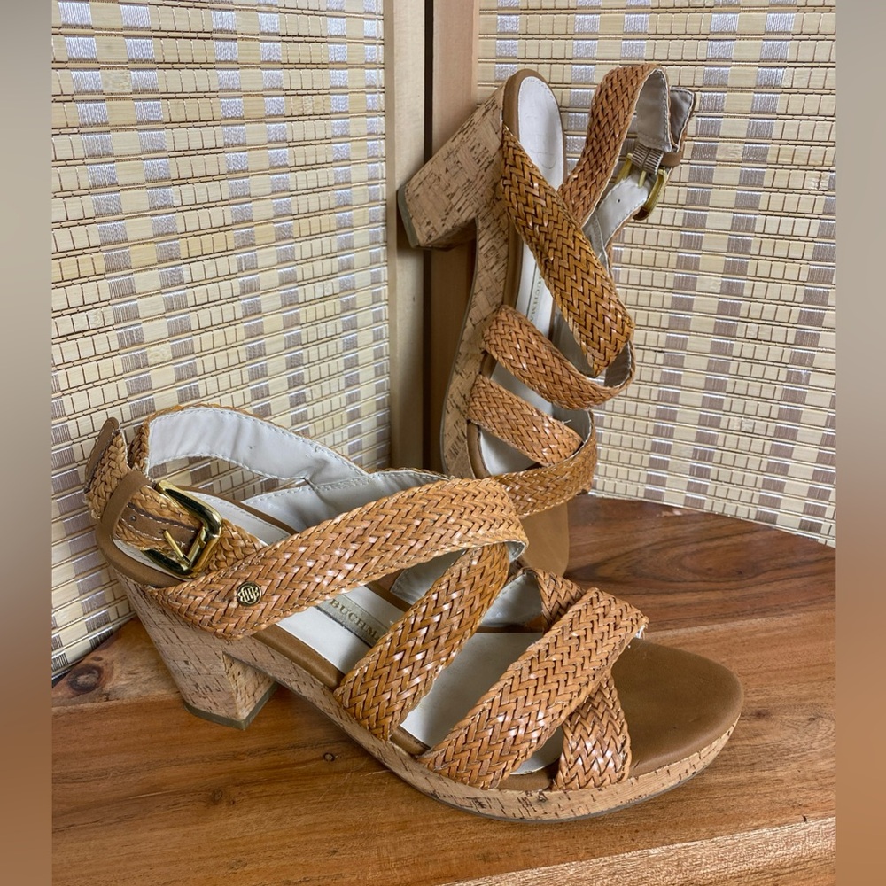 🔶 Dana Buchman  Brown Faux Leather Braided Slingback  Strappy Sandals  Size 7.5